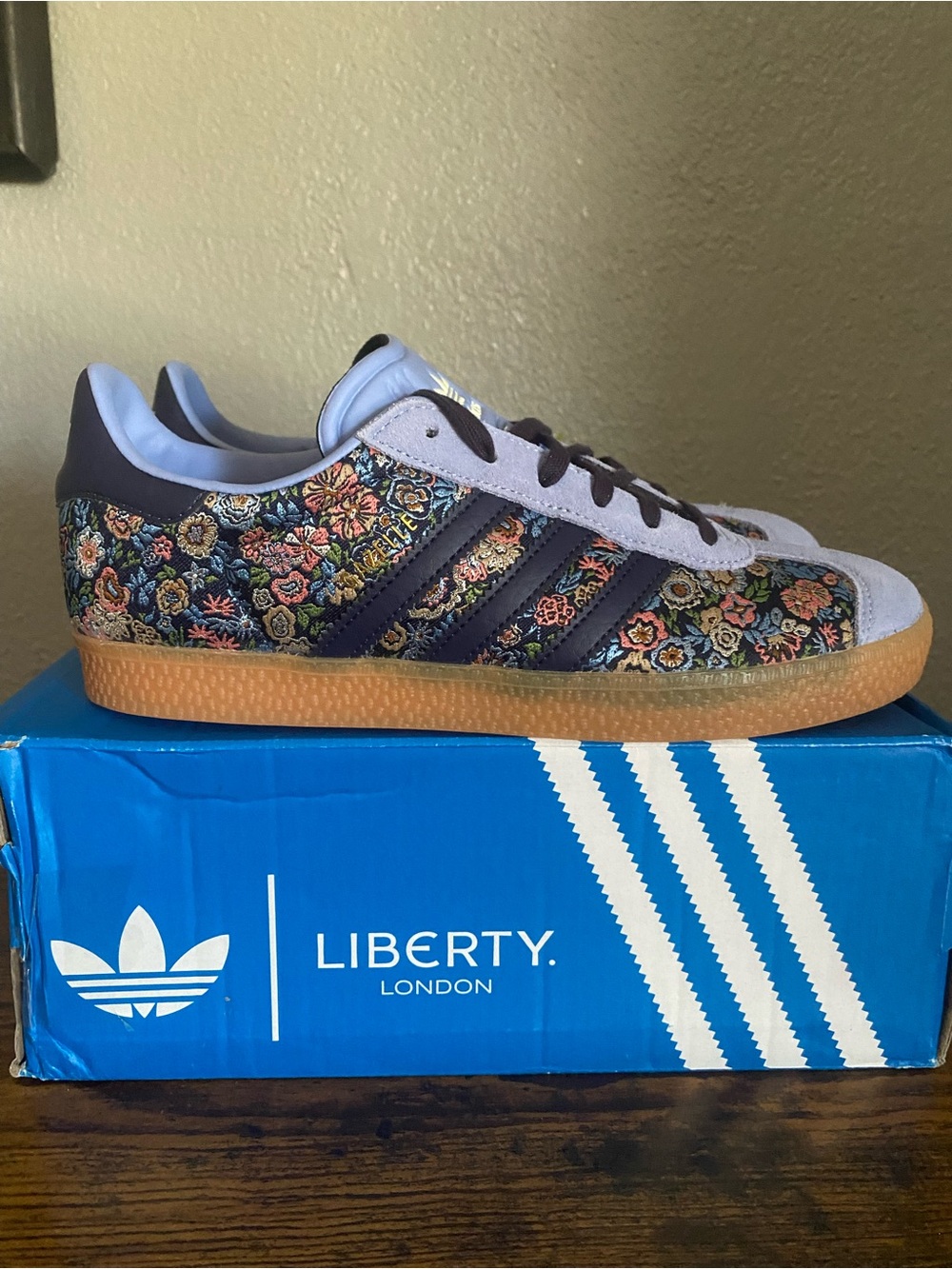 adidas Floral Sneakers in Navy and Light Blue with Gum Sole
